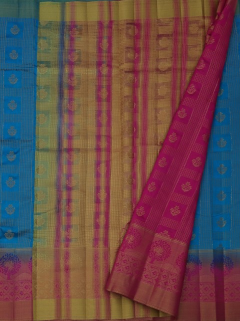 

Pothys Blue & Pink Jute Silk Woven Design Saree