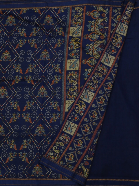 

Pothys Navy Blue Printed Jute Silk Saree