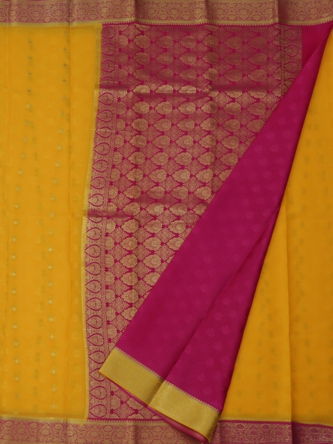 

Pothys Yellow & Pink Pure Crepe Printed Saree