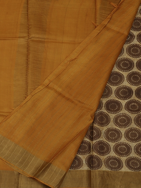

Pothys Cream-Coloured & Orange Jute Silk Printed Saree
