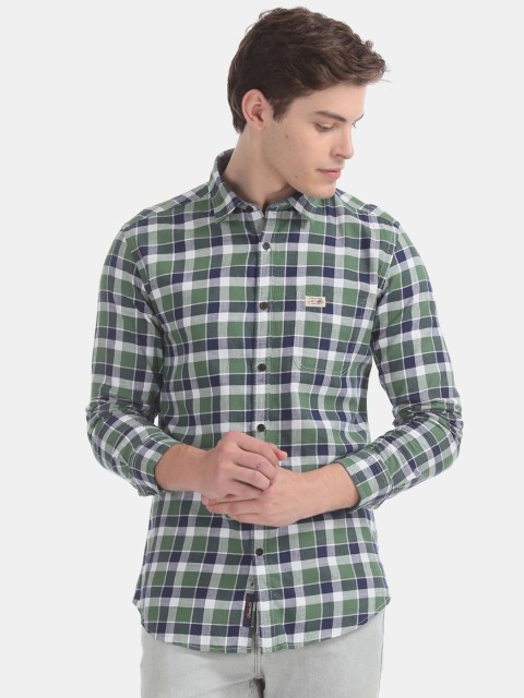 

U.S. Polo Assn. Men Green & Blue Slim Fit Checked Casual Shirt