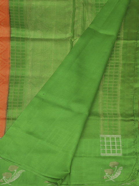 

Pothys Orange & Green Jute Silk Woven Design Saree