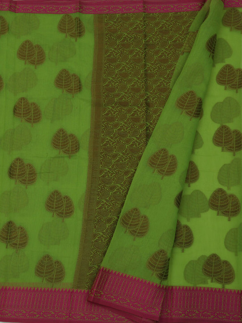 

Pothys Green Cotton Blend Woven Design Chanderi Saree