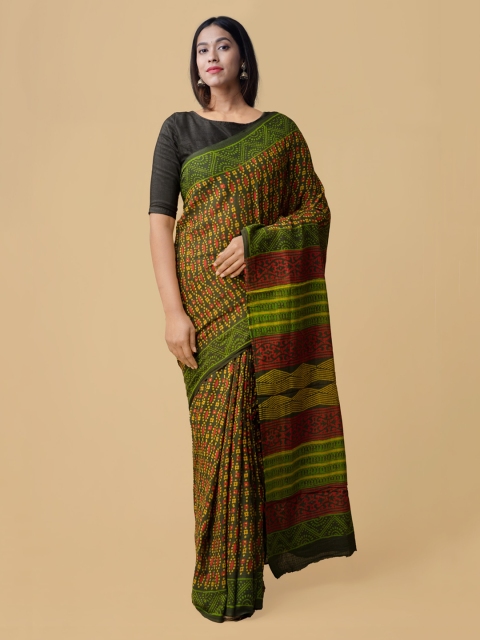 

Unnati Silks Green & Red Pure Cotton Printed Kota Saree