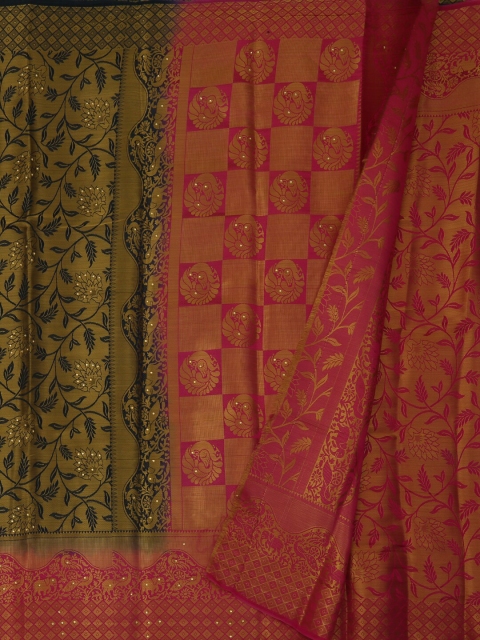

Pothys Navy Blue & Gold-Toned Jute Silk Woven Design Saree
