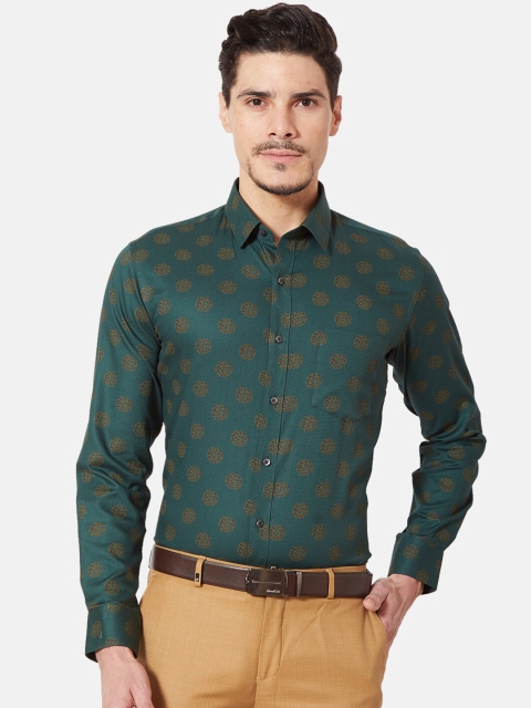 

Oxemberg Men Green & Beige Slim Fit Polka Dots Printed Party Shirt