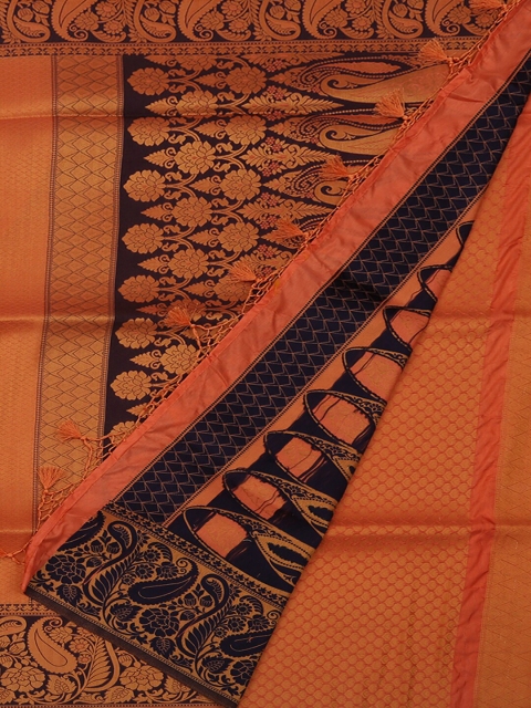 

Pothys Orange & Black Dupion Silk Woven Design Saree