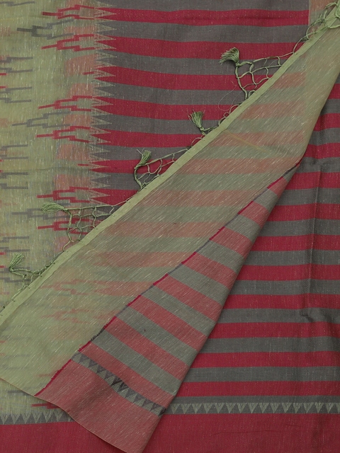 

Pothys Green & Red Linen Blend Woven Design Saree