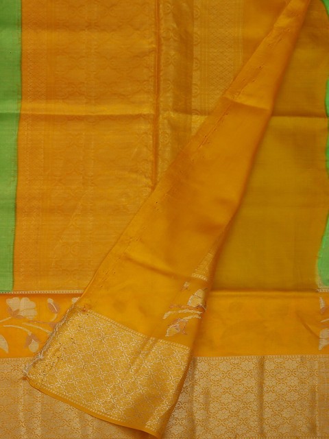 

Pothys Green & Orange Jute Silk Woven Design Saree