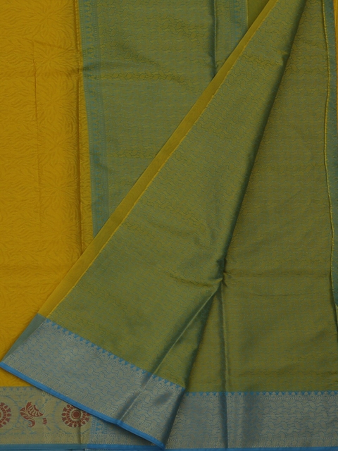 

Pothys Mustard Yellow & Green Jute Silk Printed Saree