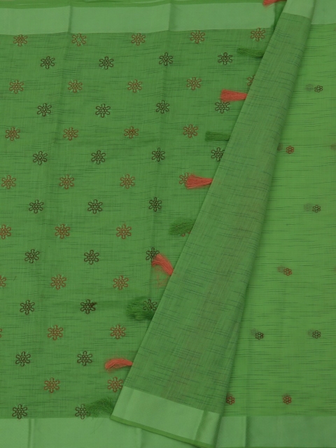 

Pothys Green Cotton Blend Embroidered Chanderi Saree