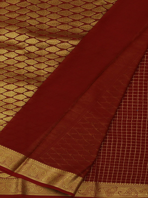 

Pothys Maroon & Gold-Toned Pure Georgette Checked Saree
