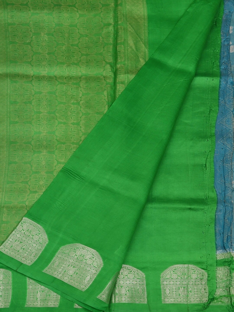 

Pothys Green & Blue Jute Silk Woven Design Saree