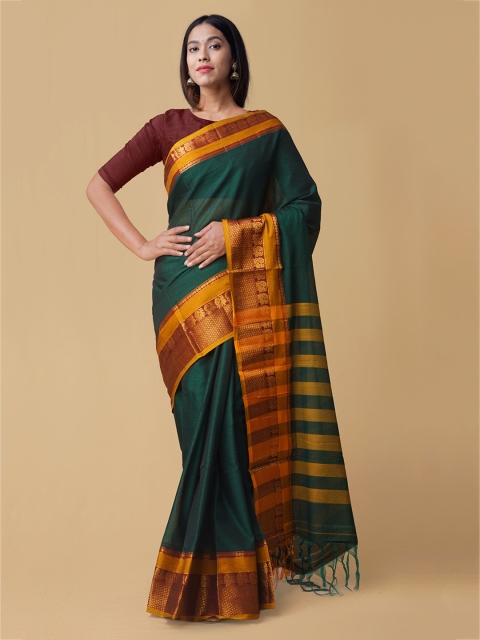 

Unnati Silks Green Pure Cotton Solid Venkatgiri Saree