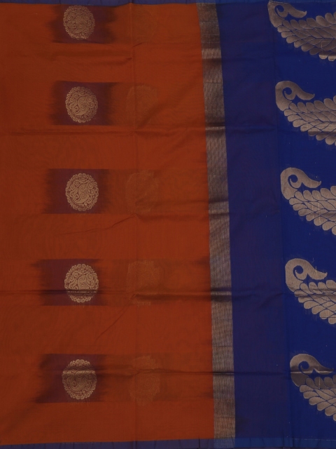

Pothys Rust & Blue Silk Cotton Woven Design Saree