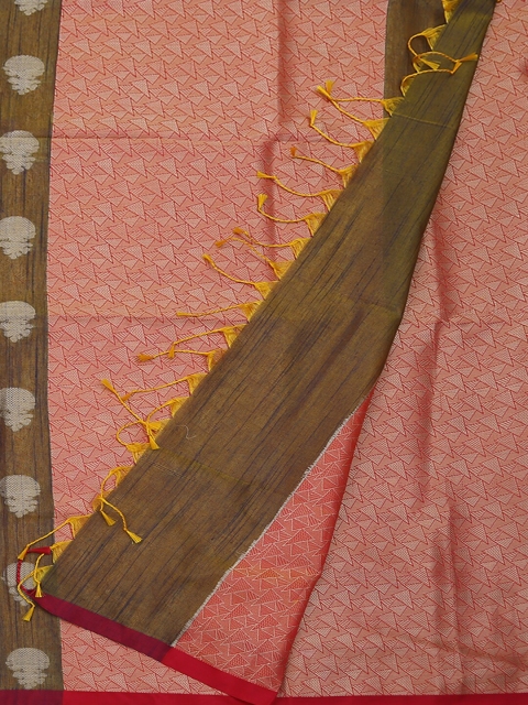 

Pothys Green & Red Cotton Blend Woven Design Saree