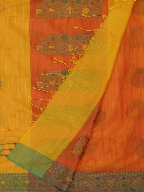 

Pothys Yellow & Orange Jute Silk Woven Design Saree
