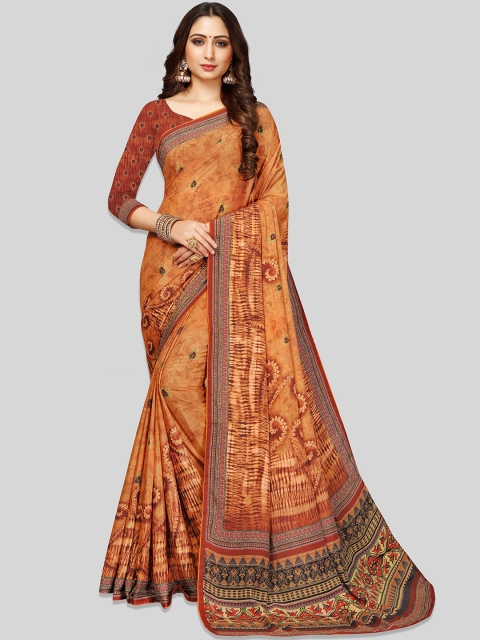 

Pothys Brown Printed Poly Crepe Saree