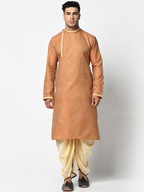 

DEYANN Men Orange & Cream-Coloured Woven Design Kurta with Dhoti Pants
