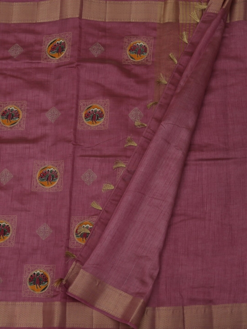 

Pothys Pink Embroidered Jute Silk Saree