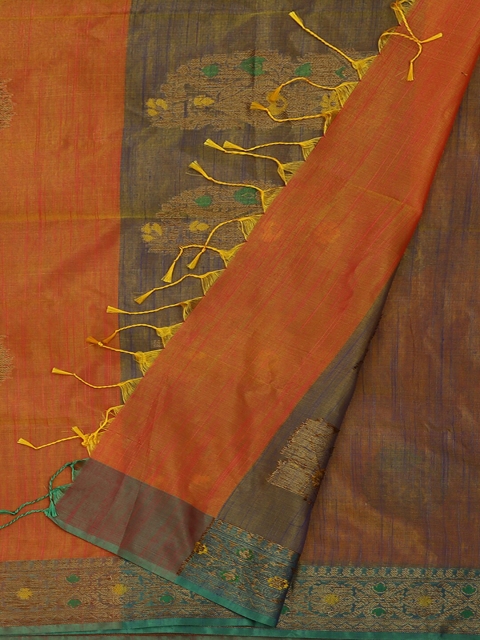 

Pothys Orange & Brown Jute Silk Woven Design Saree