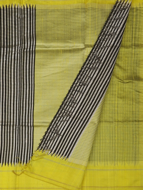 Pothys Black & Green Jute Silk Checked Saree