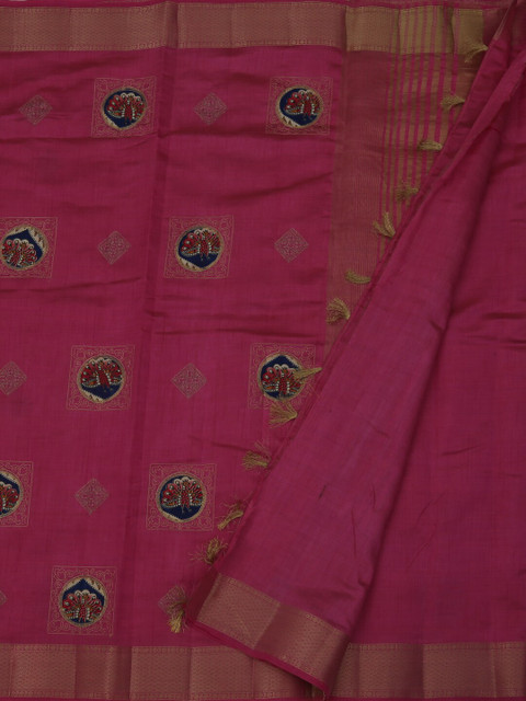 

Pothys Pink Printed Jute Silk Saree