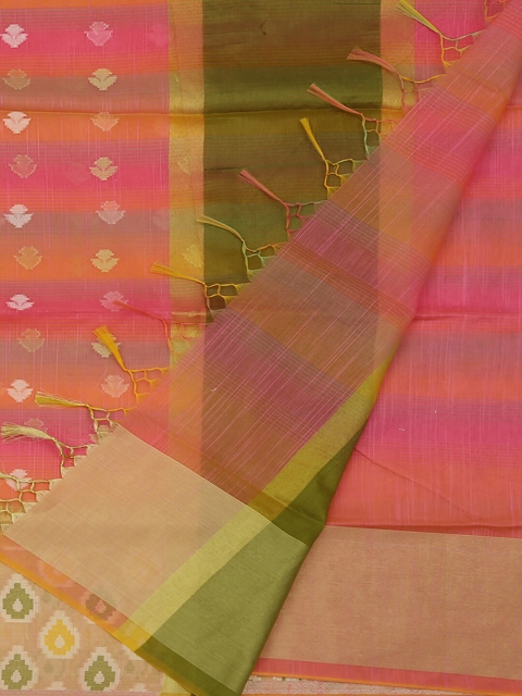 

Pothys Pink & Green Cotton Blend Woven Design Saree