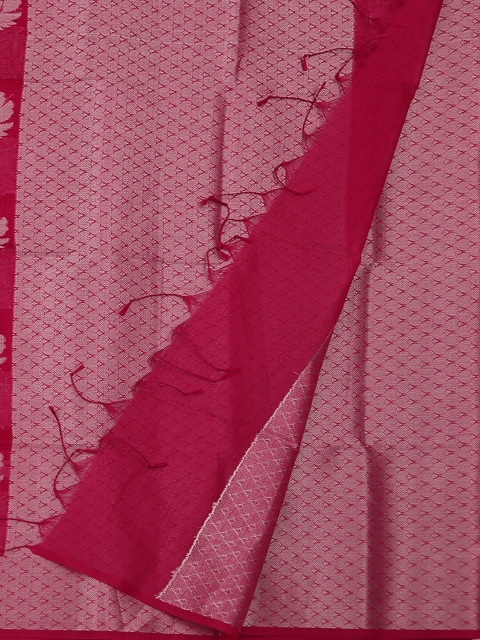 

Pothys Pink & Silver-Toned Supernet Woven Design Saree