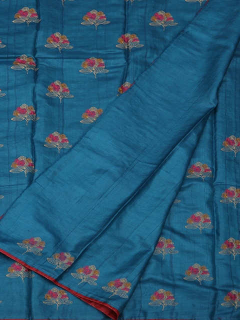 

Pothys Blue & Red Jute Silk Embroidered Saree