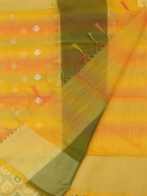 

Pothys Yellow & Green Cotton Blend Woven Design Saree