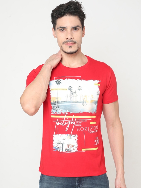 

Oxemberg Men Red WPrinted Round Neck Pure Cotton T-shirt