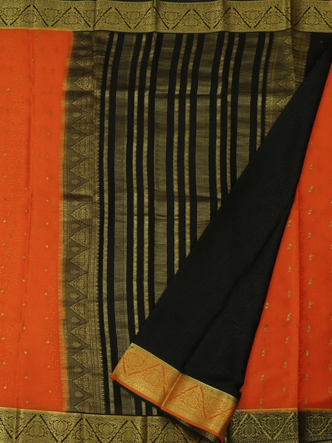 

Pothys Orange & Black Pure Crepe Woven Design Saree
