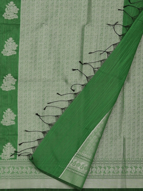

Pothys Green & Grey Cotton Blend Woven Design Saree