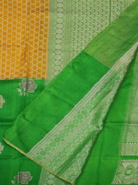 

Pothys Yellow & Green Jute Silk Woven Design Saree