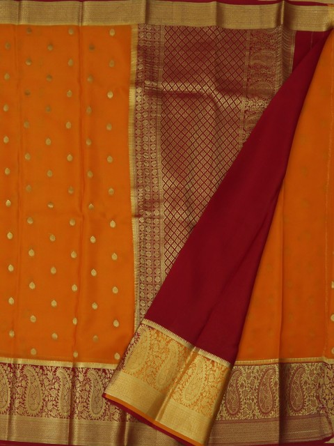 

Pothys Orange & Red Pure Crepe Woven Design Saree