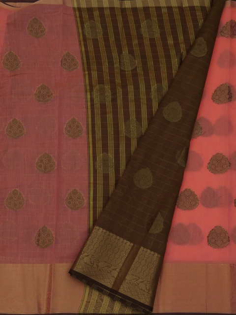 

Pothys Peach-Coloured Cotton Blend Woven Design Chanderi Saree