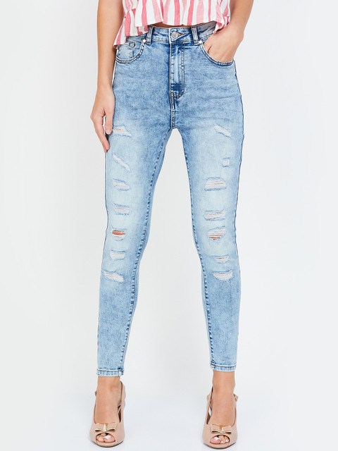 

Ginger by Lifestyle Women Blue Skinny Fit Mid-Rise Highly Distressed Jeans