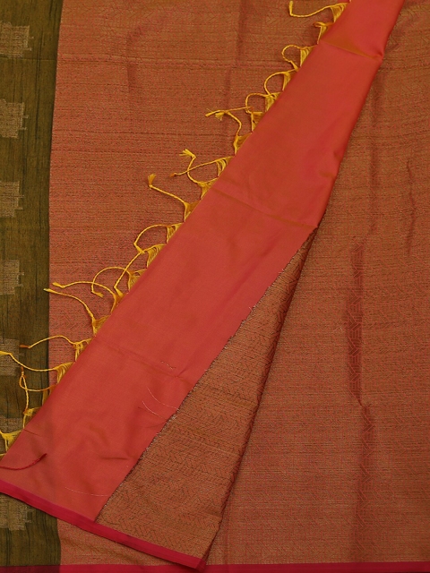 

Pothys Olive Green & Orange Cotton Blend Woven Design Saree