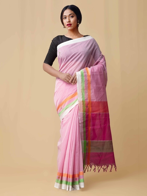 

Unnati Silks Pink Pure Cotton Solid Mangalagiri Saree