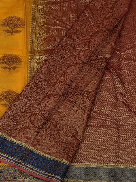 

Pothys Yellow & Brown Jute Silk Woven Design Saree