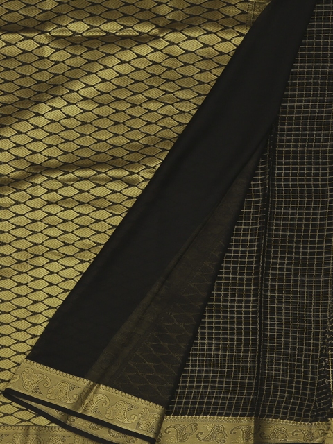 

Pothys Black & Gold-Toned Pure Georgette Woven Design Saree