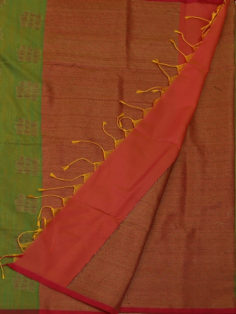 

Pothys Green & Red Cotton Blend Woven Design Saree