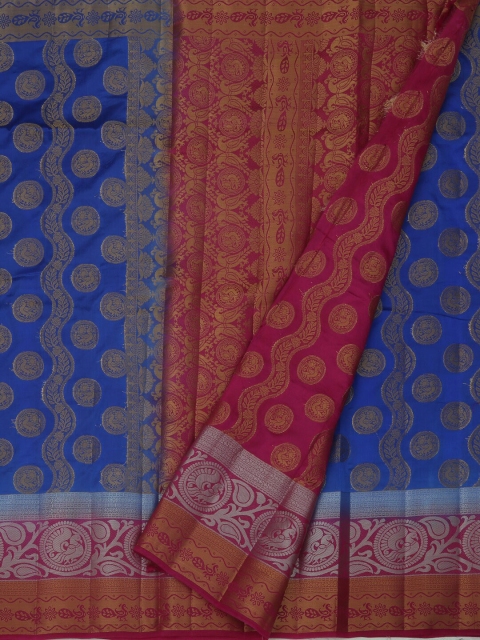 

Pothys Blue & Red Jute Silk Woven Design Saree
