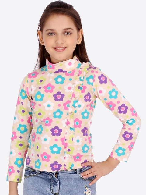 

CUTECUMBER Girls Peach-Coloured Printed Top