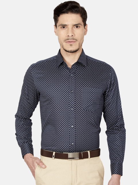

Oxemberg Men Navy Blue & White Slim Fit Printed Formal Shirt