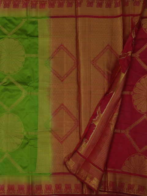 

Pothys Green & Red Jute Silk Woven Design Saree