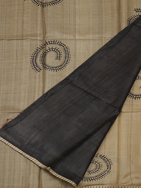 

Pothys Cream-Coloured Jute Silk Printed Tussar Saree