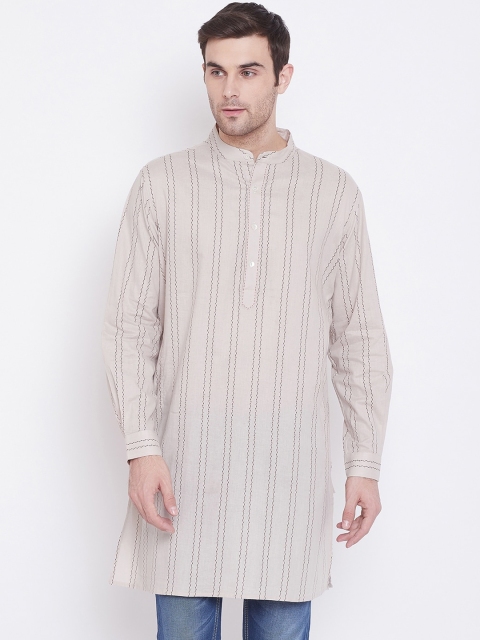 

Tulsattva Men Off-White & Brown Striped Straight Kurta