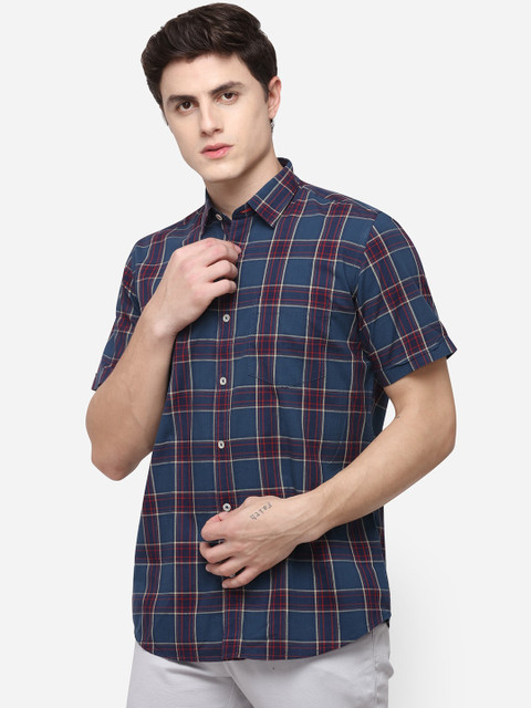 

JADE BLUE Men Blue & Red Tailored Fit Checked Casual Shirt